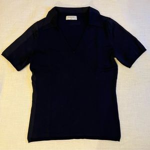 Babaton dark blue collared short sleeve top
